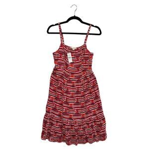 LOFT Ikat Smocked Back Mini Dress NWT Women's Sz 4 Red Peplum Lined Boho